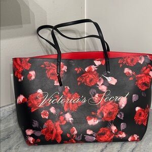 Victoria's Secret Black Tote with Red Floral Print